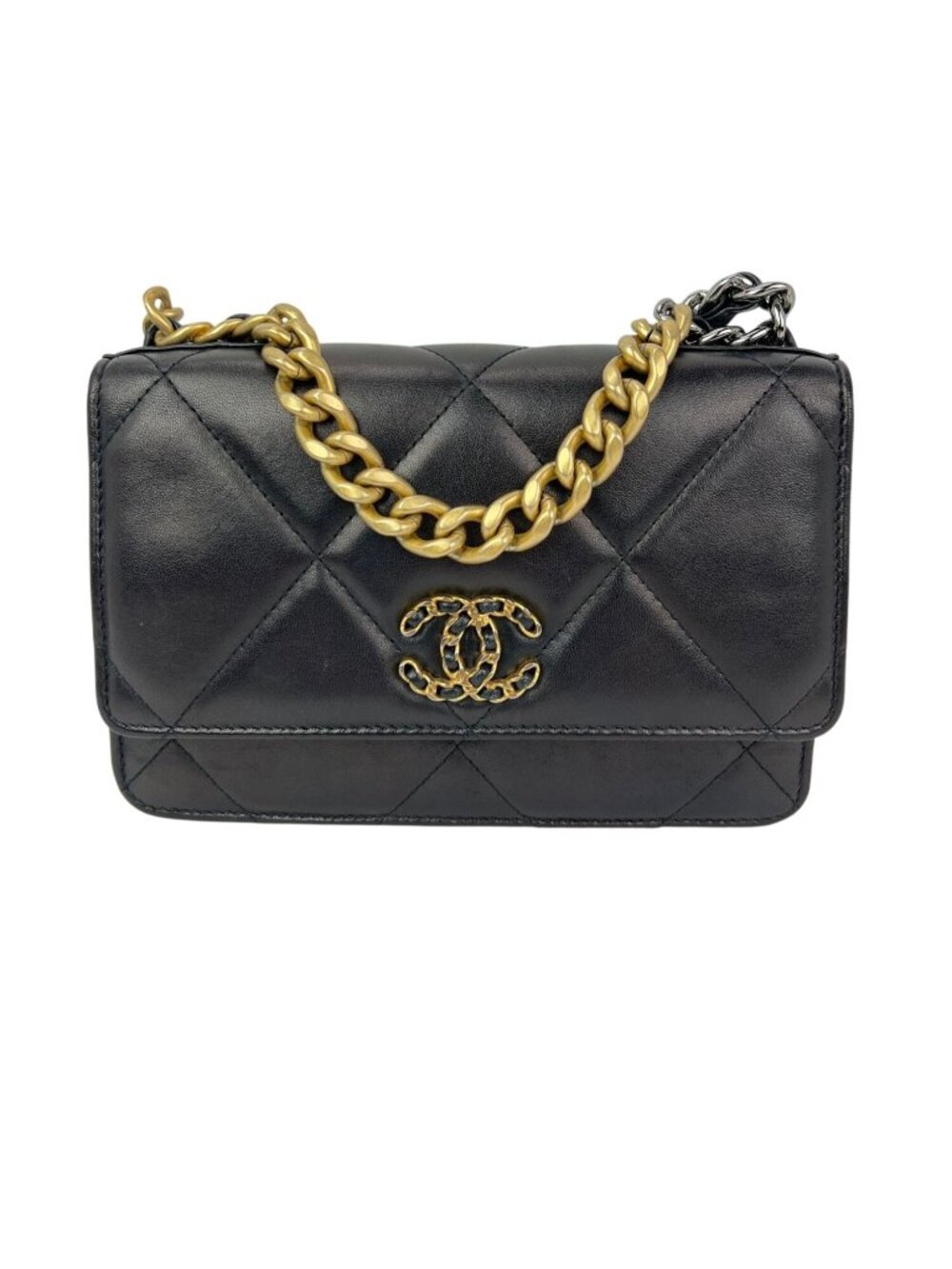 Chanel Lambskin Quilted Chanel 19 Wallet on a Chain Black Bag